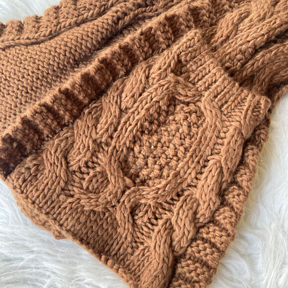 Forever 21 Scarf Neck Wrap Cable Knit Brown Pockets Wrap Around Soft Cozy Casual - Picture 3 of 5